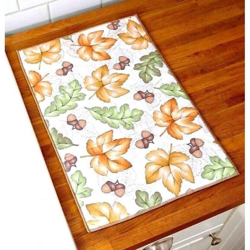 Autumn Leaves Acorns Dish Drying Mat Cream Microfiber Fast Drying Fall Kitchen